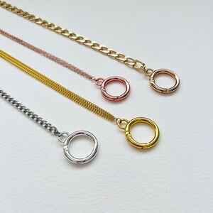 Round Carabiner Triple Chain Charm Necklace